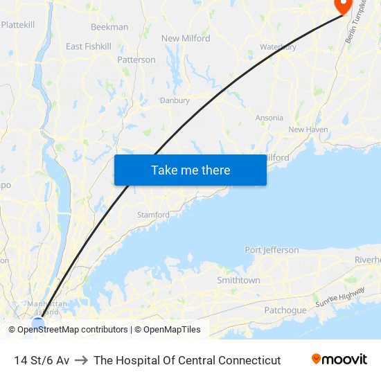 14 St/6 Av to The Hospital Of Central Connecticut map