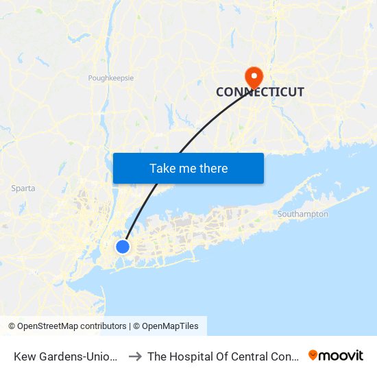 Kew Gardens-Union Tpke to The Hospital Of Central Connecticut map