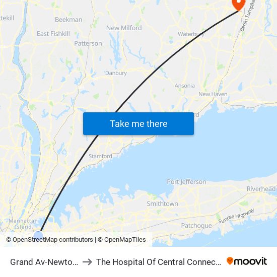 Grand Av-Newtown to The Hospital Of Central Connecticut map