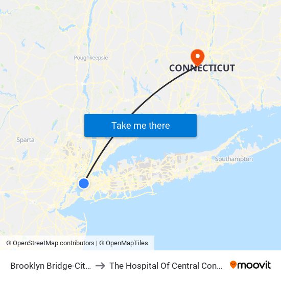 Brooklyn Bridge-City Hall to The Hospital Of Central Connecticut map