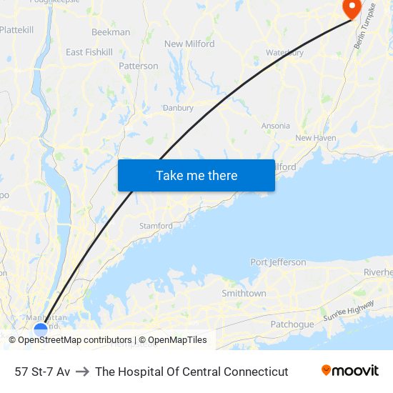 57 St-7 Av to The Hospital Of Central Connecticut map