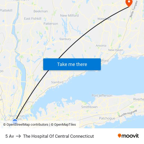 5 Av to The Hospital Of Central Connecticut map