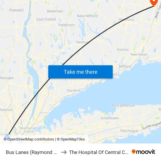 Bus Lanes (Raymond Blvd Side) to The Hospital Of Central Connecticut map