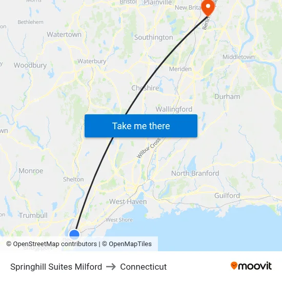 Springhill Suites Milford to Connecticut map