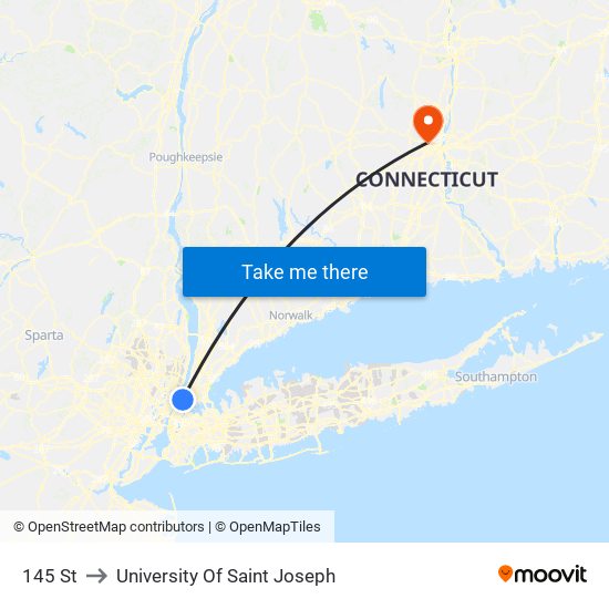 145 St to University Of Saint Joseph map