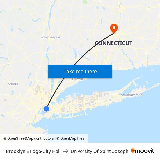 Brooklyn Bridge-City Hall to University Of Saint Joseph map