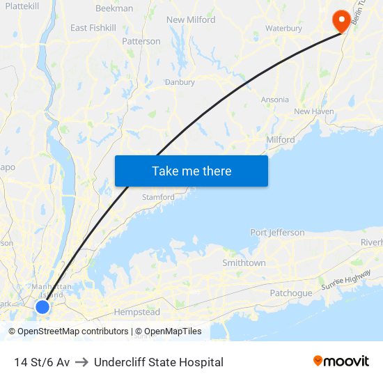 14 St/6 Av to Undercliff State Hospital map