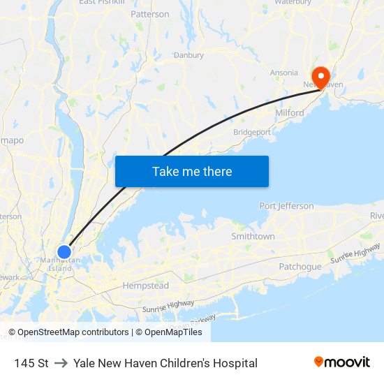 145 St to Yale New Haven Children's Hospital map