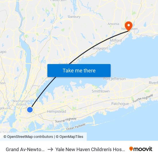 Grand Av-Newtown to Yale New Haven Children's Hospital map