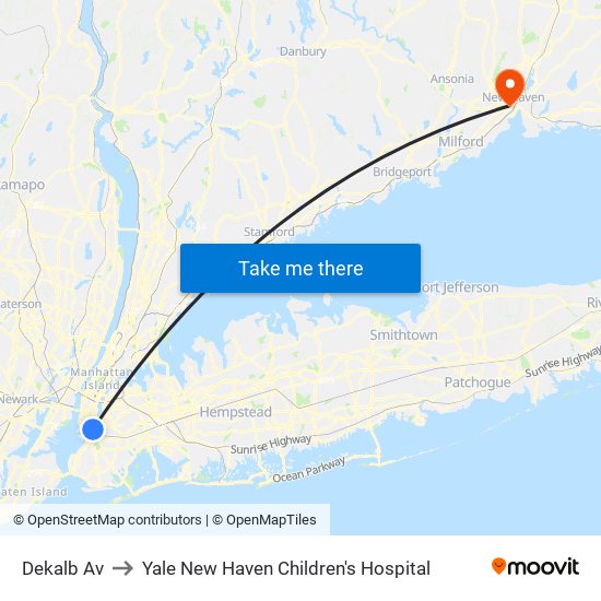 Dekalb Av to Yale New Haven Children's Hospital map