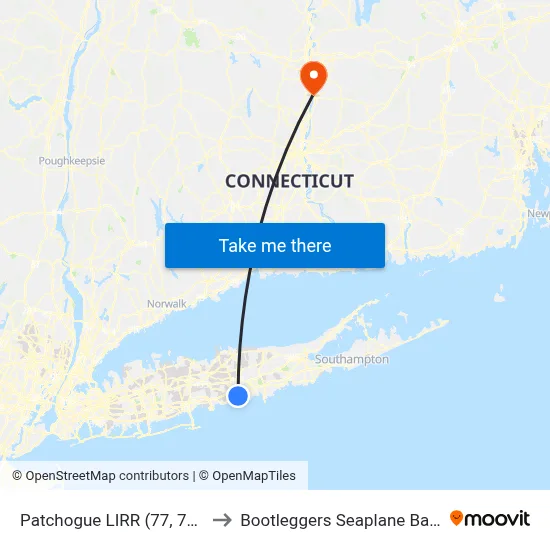 Patchogue LIRR (77, 77y) to Bootleggers Seaplane Base map
