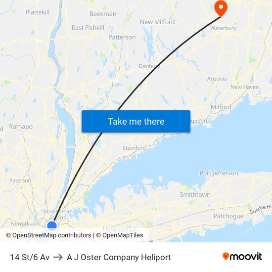 14 St/6 Av to A J Oster Company Heliport map