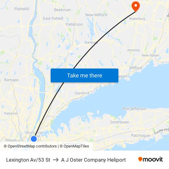 Lexington Av/53 St to A J Oster Company Heliport map