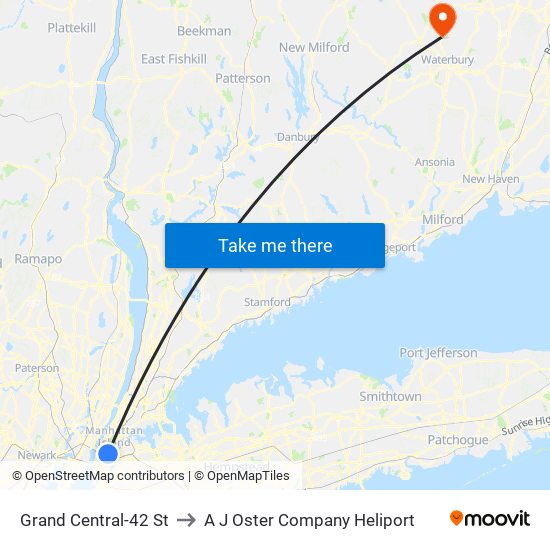 Grand Central-42 St to A J Oster Company Heliport map