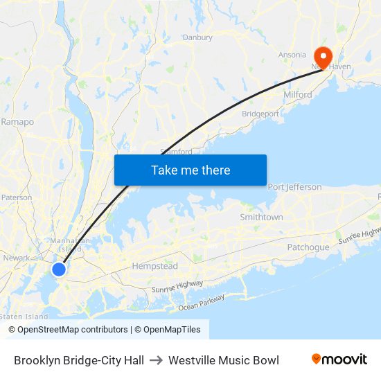 Brooklyn Bridge-City Hall to Westville Music Bowl map