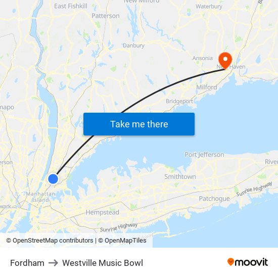 Fordham to Westville Music Bowl map