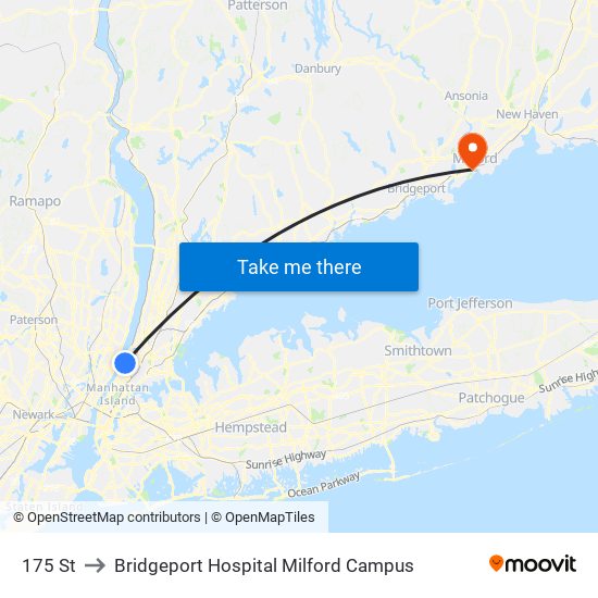 175 St to Bridgeport Hospital Milford Campus map