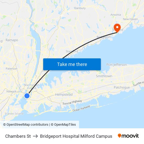 Chambers St to Bridgeport Hospital Milford Campus map