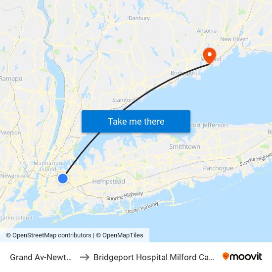 Grand Av-Newtown to Bridgeport Hospital Milford Campus map