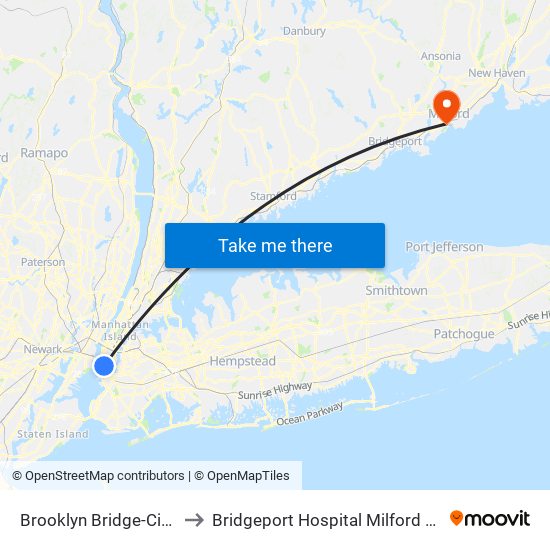 Brooklyn Bridge-City Hall to Bridgeport Hospital Milford Campus map