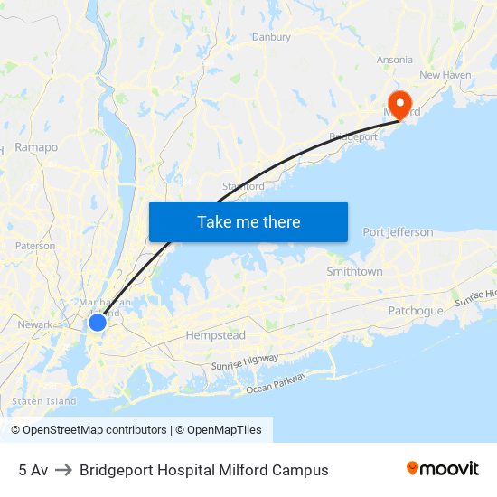 5 Av to Bridgeport Hospital Milford Campus map