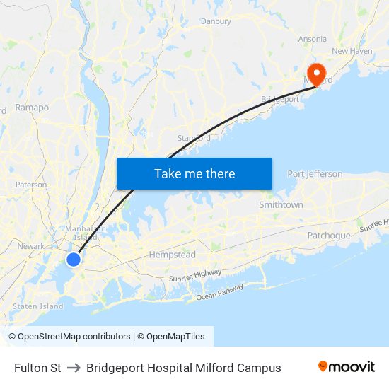 Fulton St to Bridgeport Hospital Milford Campus map