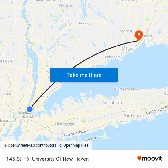 145 St to University Of New Haven map