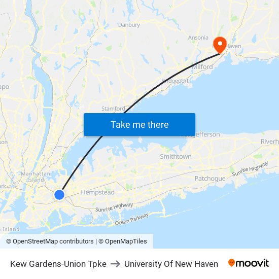 Kew Gardens-Union Tpke to University Of New Haven map