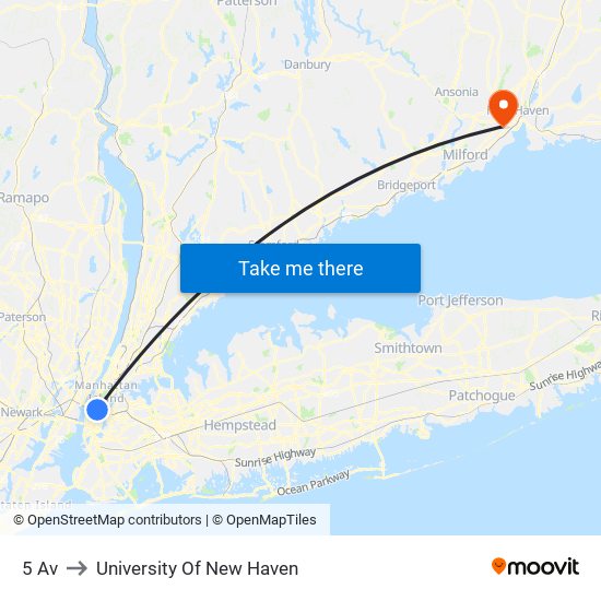 5 Av to University Of New Haven map
