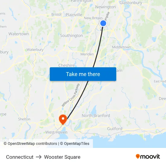 Connecticut to Wooster Square map