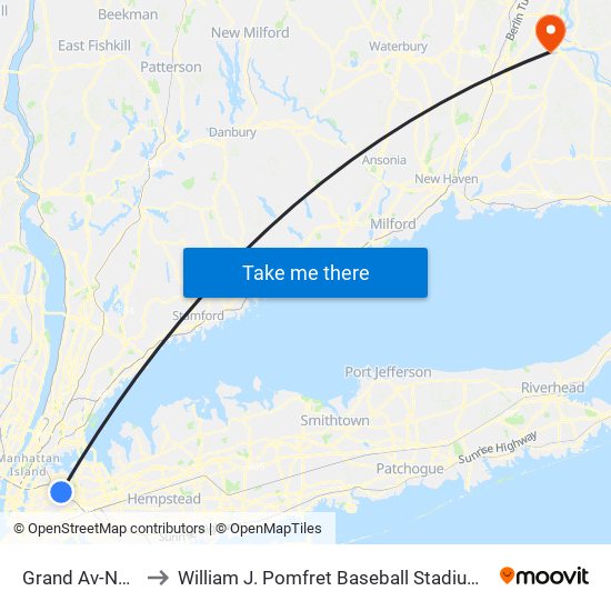 Grand Av-Newtown to William J. Pomfret Baseball Stadium at Palmer Field map