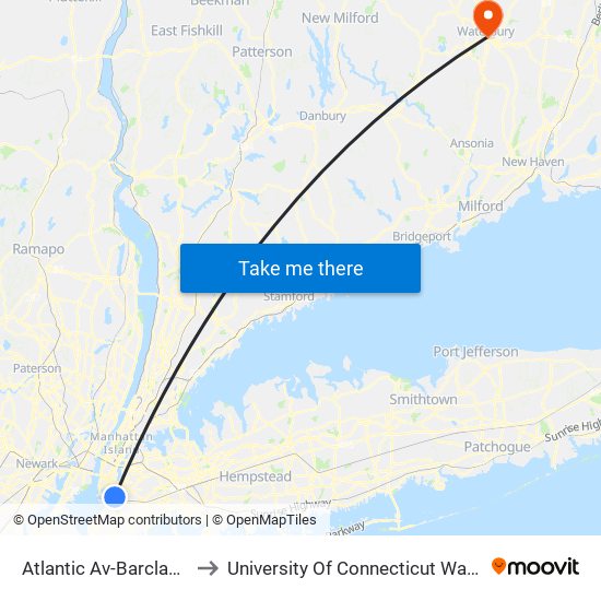 Atlantic Av-Barclays Ctr to University Of Connecticut Waterbury map