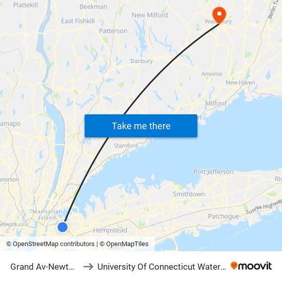 Grand Av-Newtown to University Of Connecticut Waterbury map