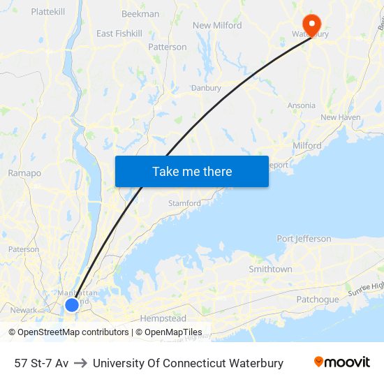 57 St-7 Av to University Of Connecticut Waterbury map