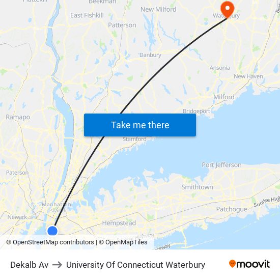 Dekalb Av to University Of Connecticut Waterbury map