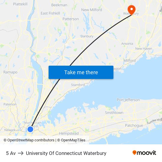 5 Av to University Of Connecticut Waterbury map