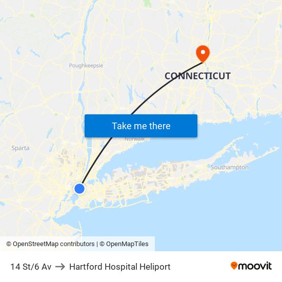 14 St/6 Av to Hartford Hospital Heliport map