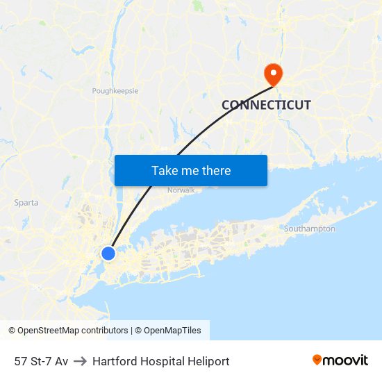 57 St-7 Av to Hartford Hospital Heliport map