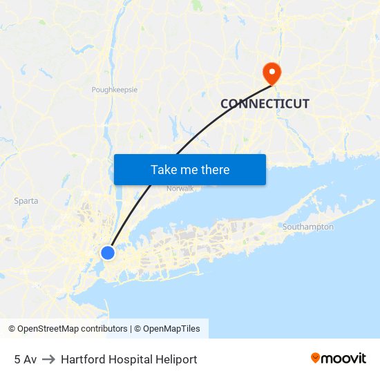 5 Av to Hartford Hospital Heliport map