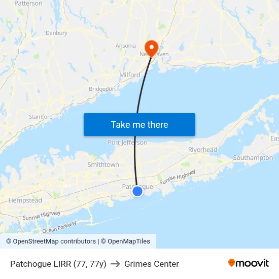 Patchogue LIRR (77, 77y) to Grimes Center map