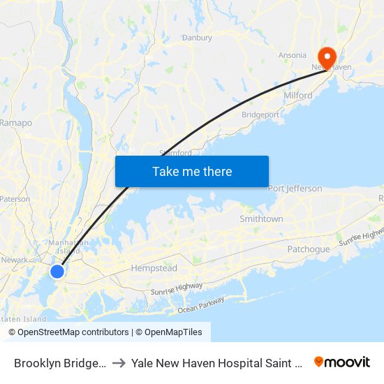 Brooklyn Bridge-City Hall to Yale New Haven Hospital Saint Raphael Campus map