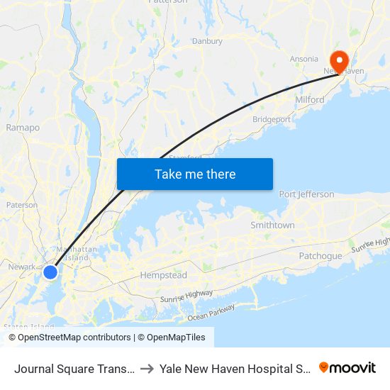 Journal Square Transportation Center to Yale New Haven Hospital Saint Raphael Campus map