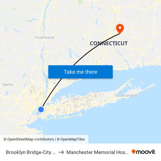 Brooklyn Bridge-City Hall to Manchester Memorial Hospital map