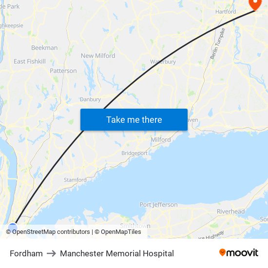 Fordham to Manchester Memorial Hospital map