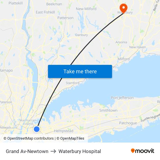 Grand Av-Newtown to Waterbury Hospital map