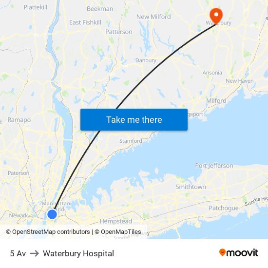 5 Av to Waterbury Hospital map