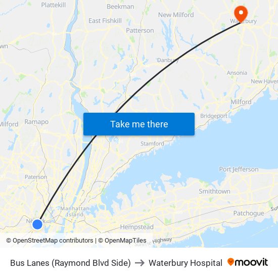 Bus Lanes (Raymond Blvd Side) to Waterbury Hospital map