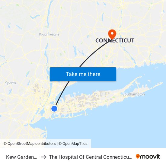Kew Gardens-Union Tpke to The Hospital Of Central Connecticut - New Britain General Campus map