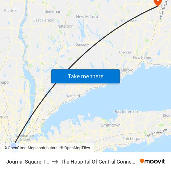 Journal Square Transportation Center to The Hospital Of Central Connecticut - New Britain General Campus map
