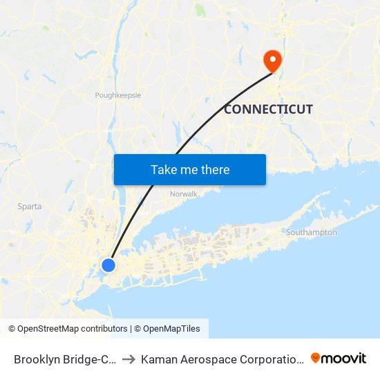 Brooklyn Bridge-City Hall to Kaman Aerospace Corporation Heliport map